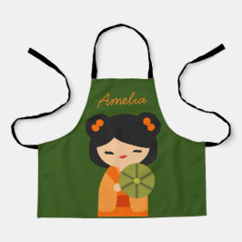 Cute oranje Kokeshi Japanse poppen Schort