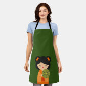 Cute oranje Kokeshi Japanse poppen Schort (Gedragen)