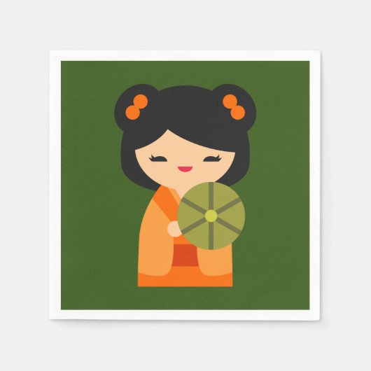 Cute oranje Kokeshi Japanse poppen Servet (Voorkant)