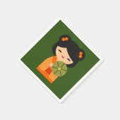 Cute oranje Kokeshi Japanse poppen Servet (Hoek)