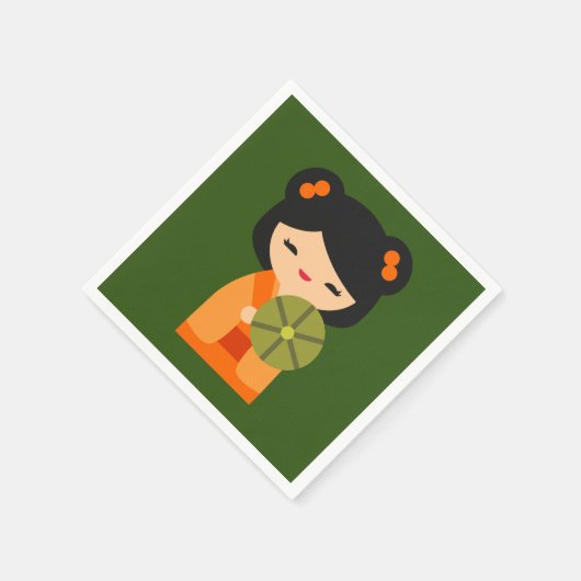 Cute oranje Kokeshi Japanse poppen Servet (Hoek)