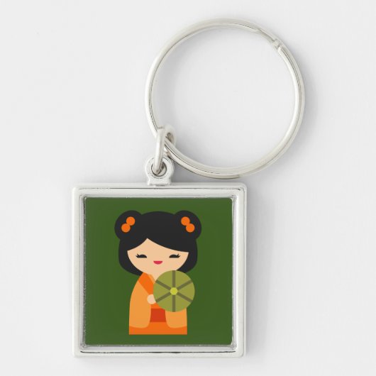 Cute oranje Kokeshi Japanse poppen Sleutelhanger (Voorkant)