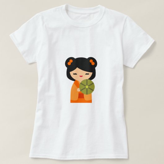 Cute oranje Kokeshi Japanse poppen T-shirt (Design voorkant)