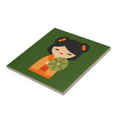 Cute oranje Kokeshi Japanse poppen Tegeltje (Zijkant)