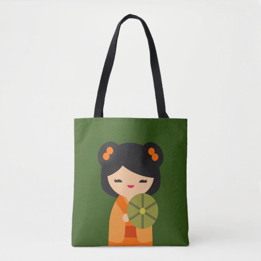 Cute oranje Kokeshi Japanse poppen Tote Bag (Voorkant)