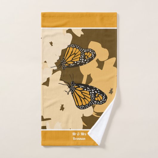 Cute Oranje Mr & Mrs Monarch Butterfly Pair Bad Handdoek (Handdoek)