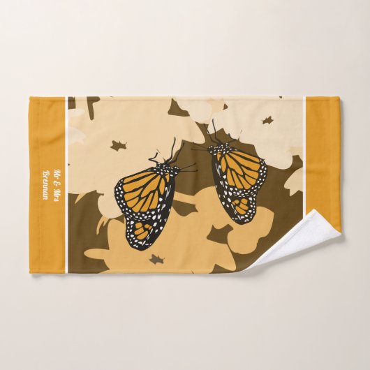 Cute Oranje Mr & Mrs Monarch Butterfly Pair Bad Handdoek (Handdoek)