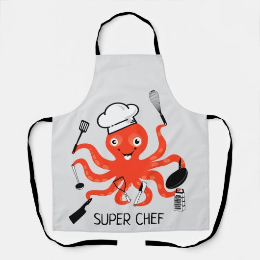Cute Oranje Octopus Chef Personaliseren Schort (Voorkant)