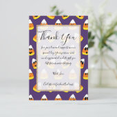 Cute Oranje Paars Halloween Emoji Candy Corn Bedankkaart (Staand voorkant)