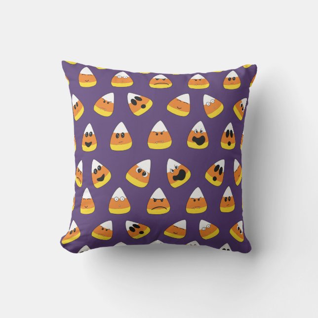 Cute Oranje Paars Halloween Emoji Candy Corn Buitenkussen (Voorkant)