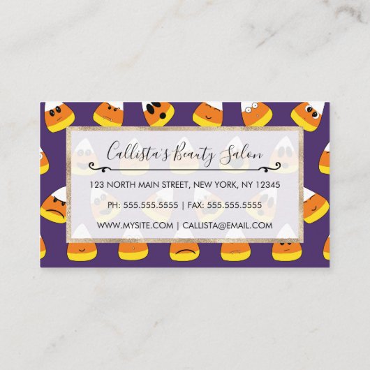 Cute Oranje Paars Halloween Emoji Candy Corn Klantenkaartje (Achterkant)