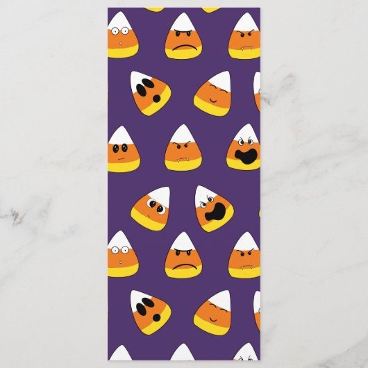 Cute Oranje Paars Halloween Emoji Candy Corn Menu (Achterkant)