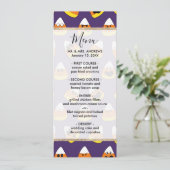 Cute Oranje Paars Halloween Emoji Candy Corn Menu (Staand voorkant)