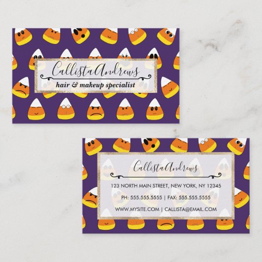 Cute Oranje Paars Halloween Emoji Candy Corn Visitekaartje (Voorkant / Achterkant)