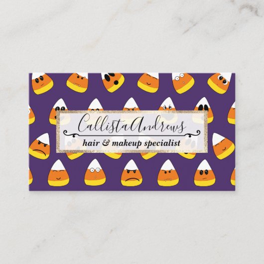 Cute Oranje Paars Halloween Emoji Candy Corn Visitekaartje (Voorkant)
