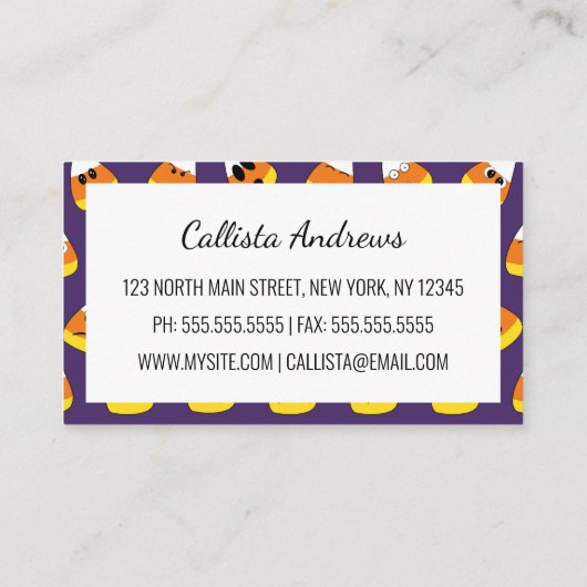 Cute Oranje Paars Halloween Emoji Candy Corn Visitekaartje (Achterkant)
