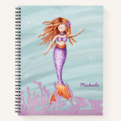 Cute Oranje Paarse Mermaid Illustration Notitieboek (Voorkant)
