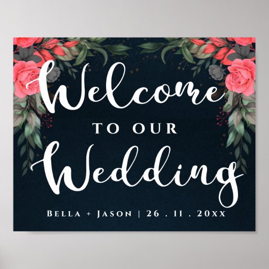 Cute Oranje Peach Floral Welcome to Our Wedding Poster (Voorkant)
