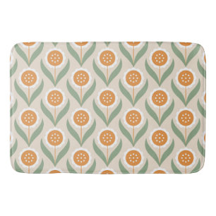 Cute, oranje, peach, retro, floral pattern, vintag badmat