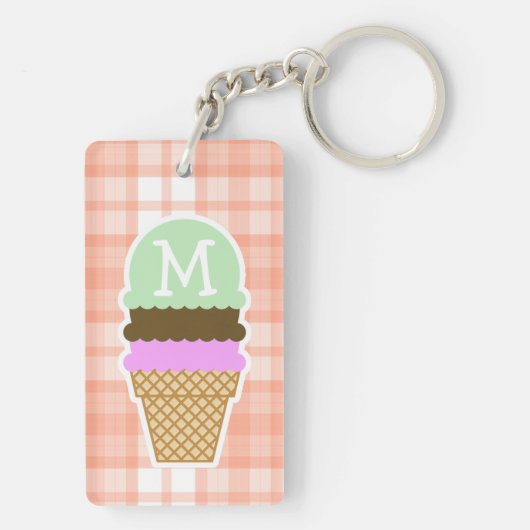 Cute Oranje Play; Ice Cream Cone Sleutelhanger (achterkant)