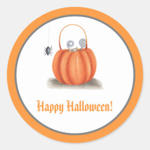Cute oranje pompoen trappeltje blij halloween ronde sticker