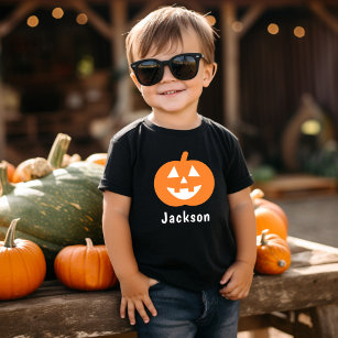Cute Oranje Pumpkin - Aangepaste naam Halloween Kinder Shirts