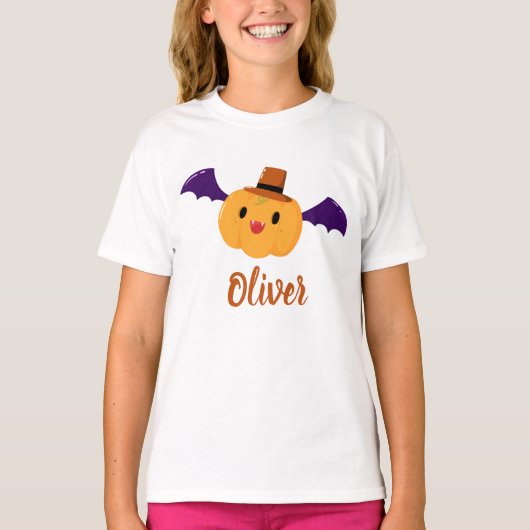 Cute Oranje Pumpkin - Aangepaste naam Halloween T-shirt (Voorkant)