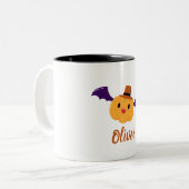 Cute Oranje Pumpkin - Aangepaste naam Halloween Tweekleurige Koffiemok (Voorkant links)