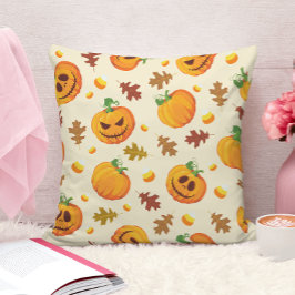Cute Oranje Pumpkin Autumn Leaf Pattern Kussen