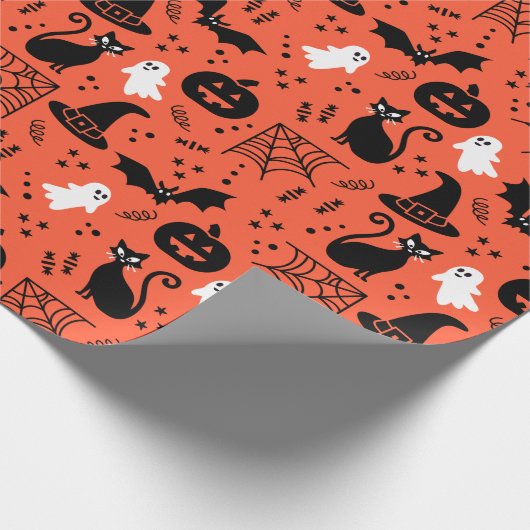 Cute Oranje Pumpkin Ghost Halloween Pattern Cadeaupapier (Hoek)