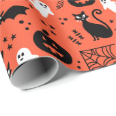 Cute Oranje Pumpkin Ghost Halloween Pattern Cadeaupapier (Rol Hoek)