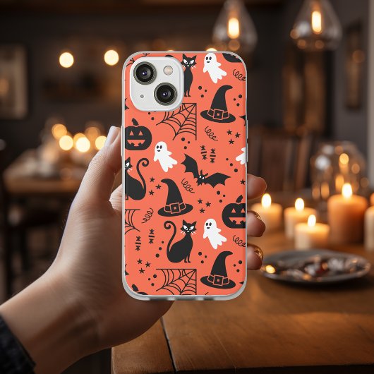 Cute Oranje Pumpkin Ghost Halloween Pattern Case-Mate iPhone Case
