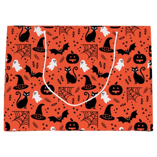 Cute Oranje Pumpkin Ghost Halloween Pattern Groot Cadeauzakje (Voorkant)
