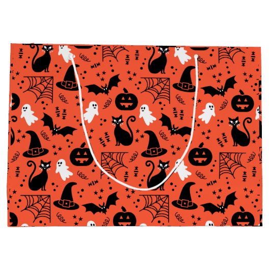 Cute Oranje Pumpkin Ghost Halloween Pattern Groot Cadeauzakje (Achterkant)