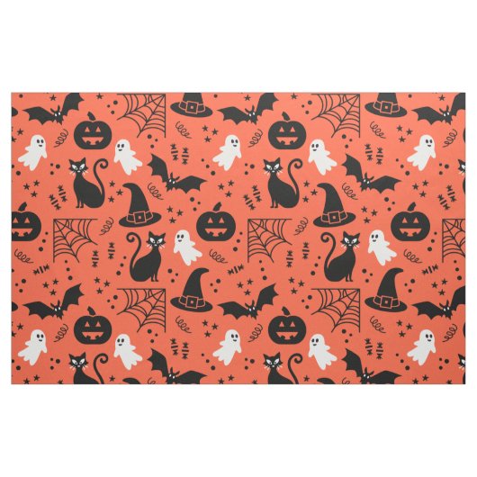 Cute Oranje Pumpkin Ghost Halloween Pattern Stof (Fat Quarter)