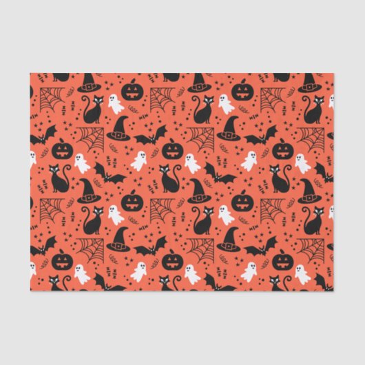 Cute Oranje Pumpkin Ghost Halloween Pattern Tissuepapier (Voorkant)