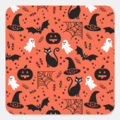 Cute Oranje Pumpkin Ghost Halloween Pattern Vierkante Sticker (Voorkant)