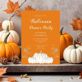 Cute Oranje Pumpkin Halloween Dinner Party Kaart