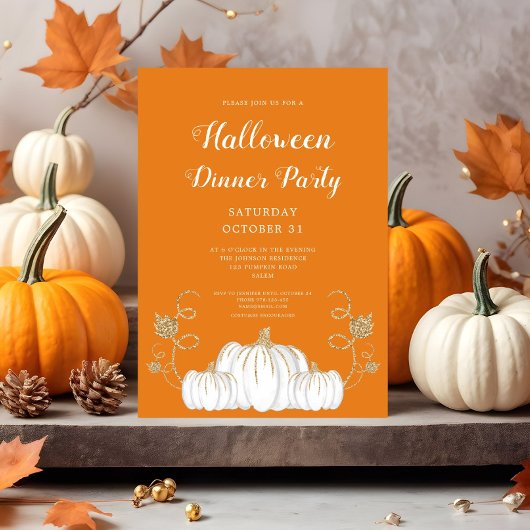 Cute Oranje Pumpkin Halloween Dinner Party Kaart