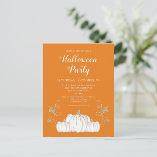 Cute Oranje Pumpkin Halloween Party Briefkaart (Staand voorkant)