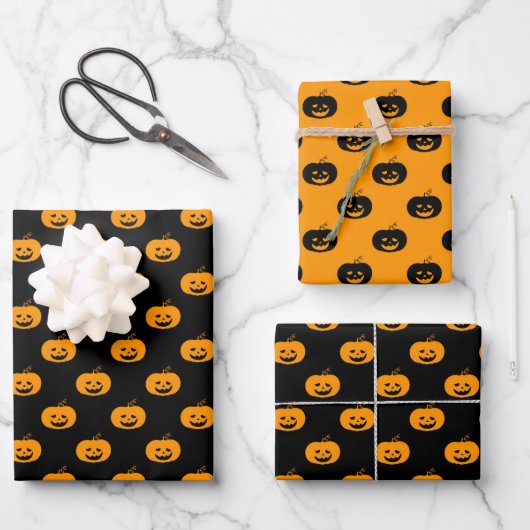 Cute Oranje Pumpkin Halloween Pattern Inpakpapier Vel (Voorkant)