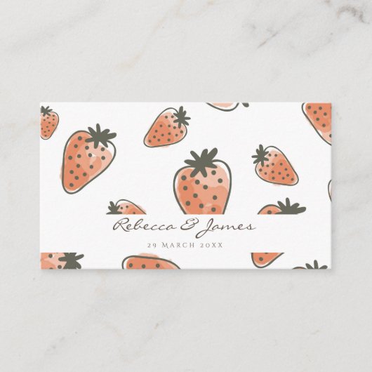 CUTE ORANJE RED WATERVERF STRAWBERRIES bruiloft Visitekaartje (Voorkant)