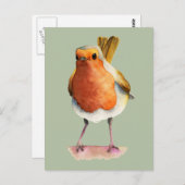 Cute Oranje Robin Bird Waterverf Art Briefkaart (Voorkant / Achterkant)