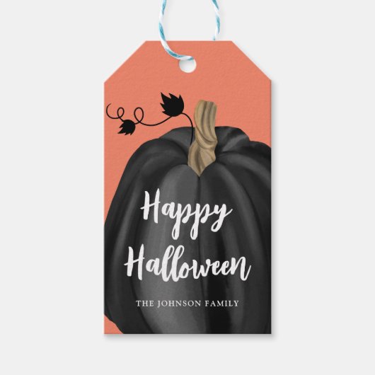 Cute Oranje Script Pumpkin Halloween Cadeaulabel (Voorkant)