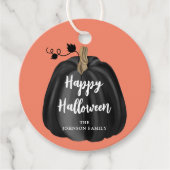 Cute Oranje Script Pumpkin Happy Halloween Bedankjes Labels (Voorkant)