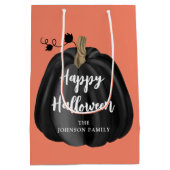 Cute Oranje Script Pumpkin Happy Halloween Medium Cadeauzakje (Achterkant)