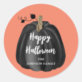 Cute Oranje Script Pumpkin Happy Halloween Ronde Sticker (Voorkant)