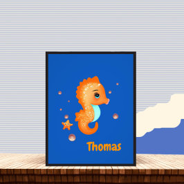 Cute oranje seahorse foto afdruk