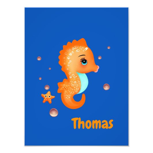 Cute oranje seahorse foto afdruk (Voorkant)