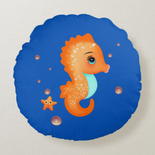 Cute oranje seahorse rond kussen
